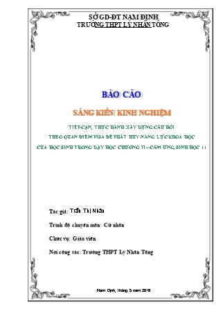 Sáng kiến kinh nghiệm Tiếp cận, thực hành xây dựng câu hỏi theo quan điểm pisa để phát huy năng lực khoa học của học sinh trong dạy học chương II – cảm ứng, Sinh học 11