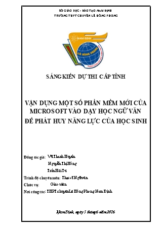 Sáng kiến kinh nghiệm Vận dụng một số phần mềm mới của Microsoft vào dạy học Ngữ văn để phát huy năng lực của học sinh