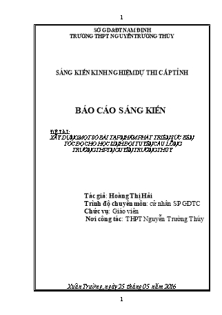 Sáng kiến kinh nghiệm Xây dựng một số bài tập nhằm phát triển sức bền tốc độ cho học sinh đội tuyển Cầu lông trường THPT Nguyễn Trường Thúy